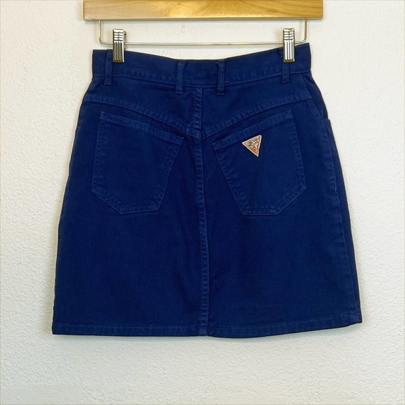 Vintage 80s Georges Marciano for Guess High Rise Denim Mini Skirt Blue Purple 28 - Picture 2 of 12
